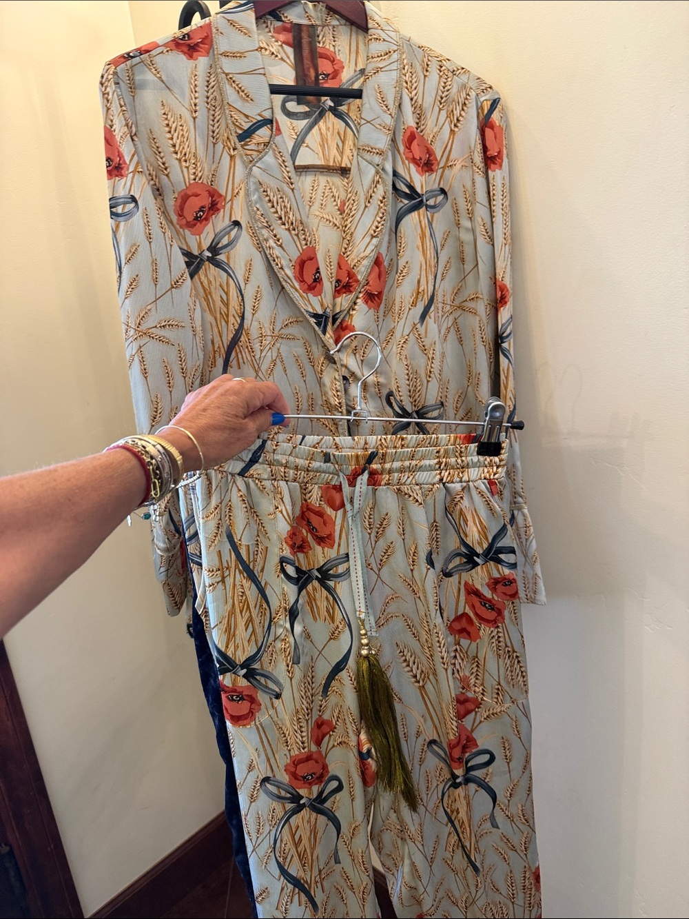 Light Blue Floral V-Neck Jumpsuit with Drawstring Waist